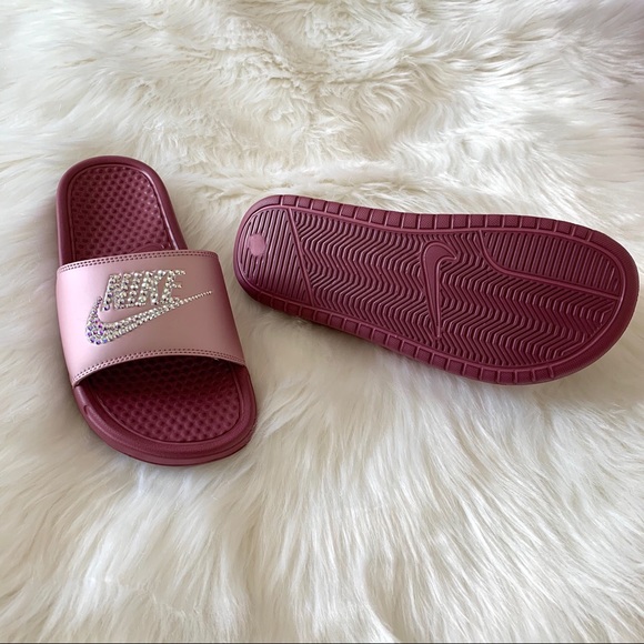 Swarovski Nike Benassi Slide Sandal Plum Metallic - Picture 3 of 6